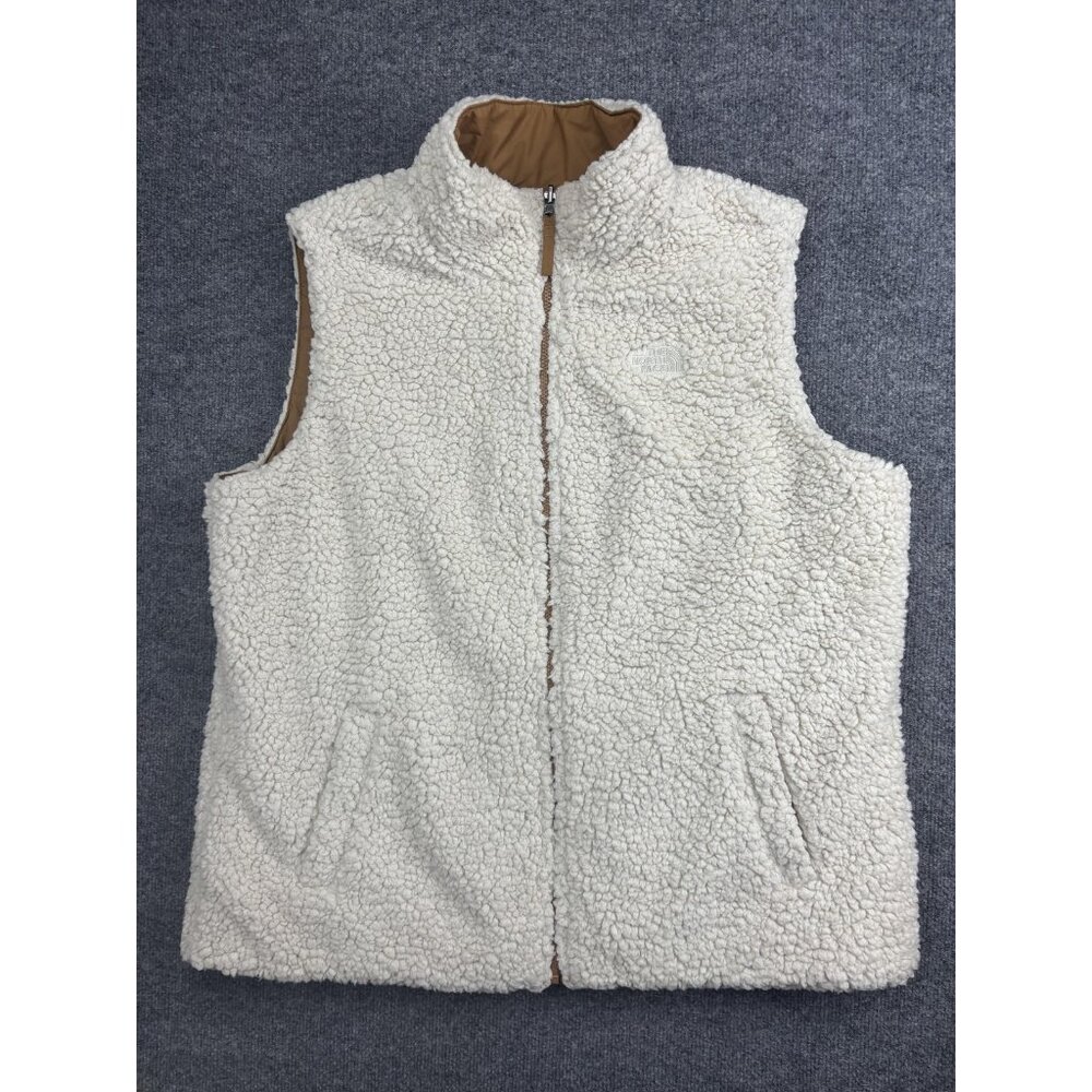 The North Face Vest Womens XL White Sherpa Fleece Reversible Puffer Zip Pockets